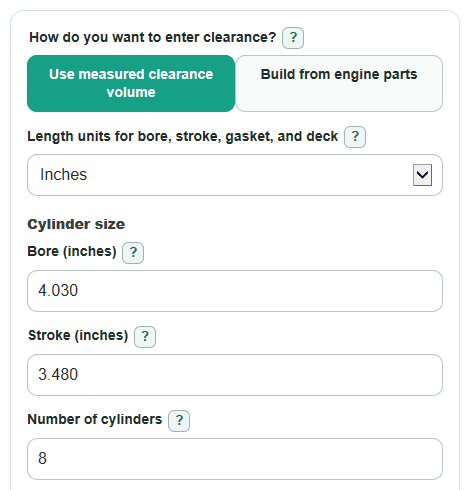 Example inputs for Compression Ratio Calculator