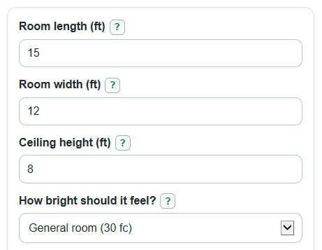 Example inputs for Downlight Spacing Calculator