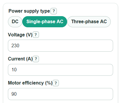 Example inputs for Electrical Horsepower Calculator