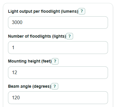 Example inputs for Floodlight Coverage Calculator