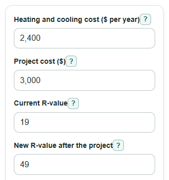 Example inputs for Insulation Savings Calculator