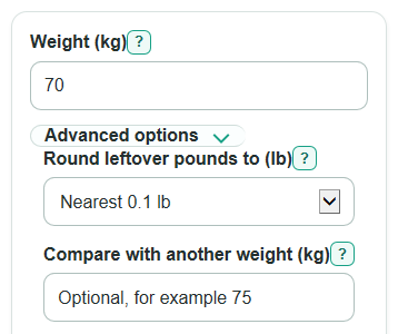 Example inputs for Kilograms to Stones and Pounds Converter