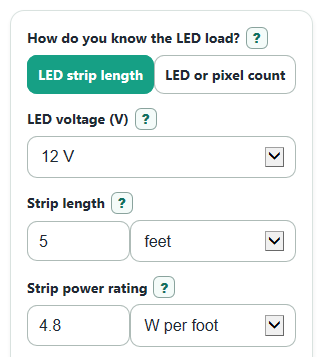 Example inputs for LED Power Supply Calculator