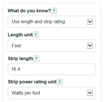 Example inputs for LED Strip Cost Calculator