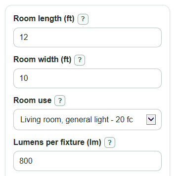 Example inputs for Light Fixture Spacing Calculator