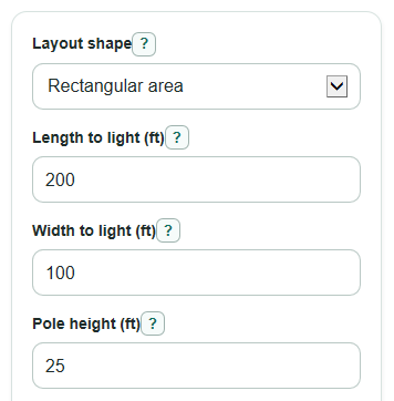 Example inputs for Light Pole Spacing Calculator