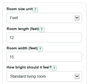 Example inputs for Living Room Lighting Calculator