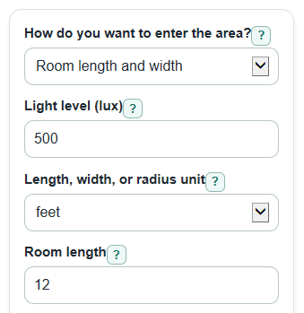 Example inputs for Lux to Lumens Calculator