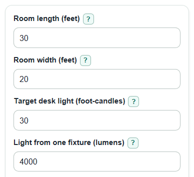 Example inputs for Office Lighting Calculator