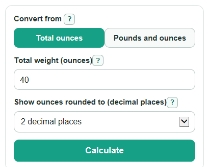 Example inputs for Ounces to Pounds and Ounces Converter