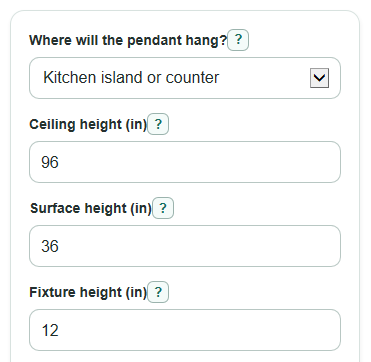 Example inputs for Pendant Light Height Calculator