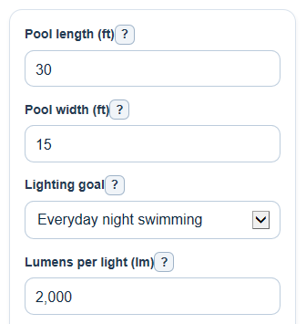 Example inputs for Pool Lighting Calculator