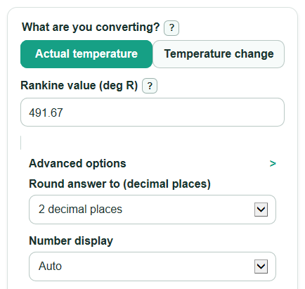 Example inputs for Rankine to Celsius Converter