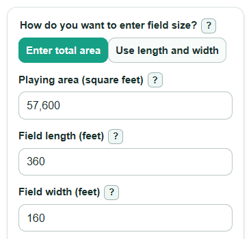 Example inputs for Stadium Lighting Calculator