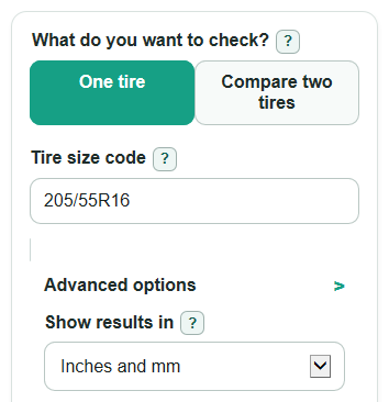 Example inputs for Tire Circumference Calculator