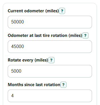 Example inputs for Tire Rotation Calculator