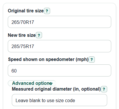 Tire Size Comparison Calculator