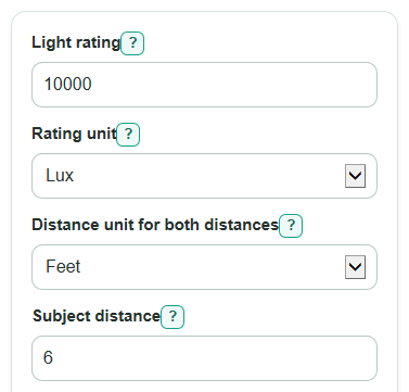 Example inputs for Video Lighting Calculator