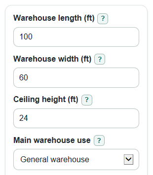 Example inputs for Warehouse Lighting Calculator