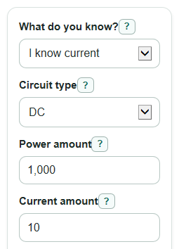 Example inputs for Watts to Volts Calculator