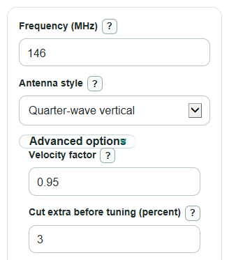 Example inputs for Antenna Length Calculator