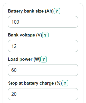 Example inputs for Battery Bank Runtime Calculator