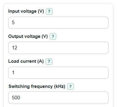 Example inputs for Boost Calculator