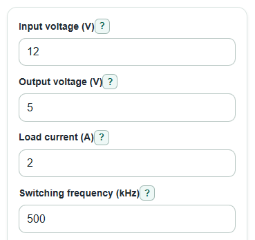 Example inputs for Buck Calculator
