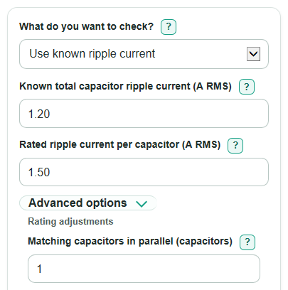 Example inputs for Capacitor Ripple Current Calculator