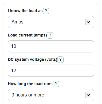 Example inputs for DC Fuse Size Calculator