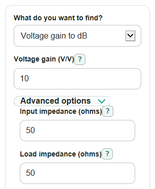 Example inputs for Decibel Voltage Gain Calculator