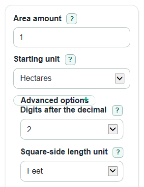 Example inputs for Hectares to Acres and Square Feet Converter