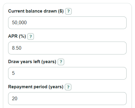 Example inputs for HELOC Payment Calculator