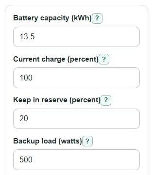 Example inputs for Home Battery Runtime Calculator