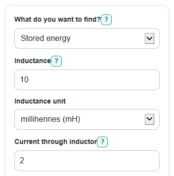 Example inputs for Inductor Energy Calculator