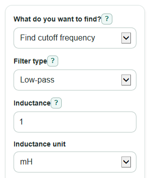 Example inputs for LC Filter Calculator