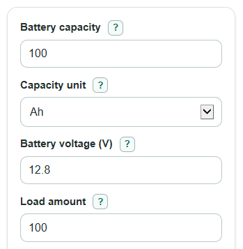 Example inputs for Lithium Battery Runtime Calculator
