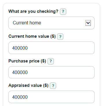 Example inputs for Loan-to-Value Calculator