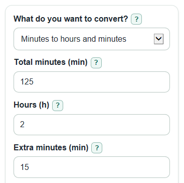 Example inputs for Minutes to Hours and Minutes Converter