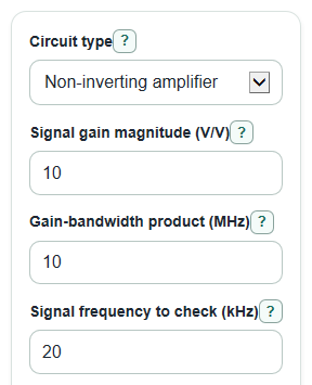 Example inputs for Op Amp Bandwidth Calculator