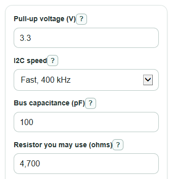 Example inputs for Pull Up Resistor Calculator