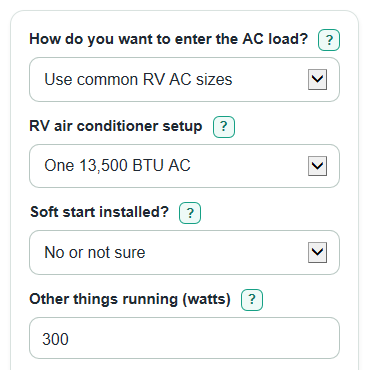 RV Air Conditioner Generator Size Calculator