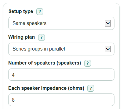 Example inputs for Series Parallel Speaker Impedance Calculator