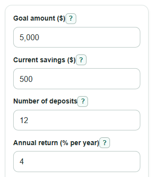 Example inputs for Sinking Fund Calculator