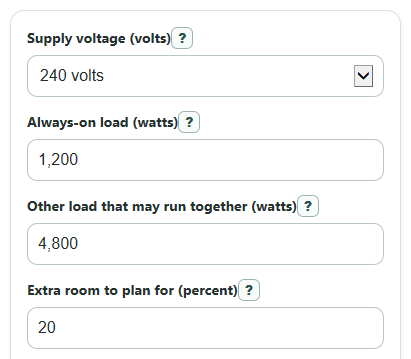 Example inputs for Subpanel Size Calculator