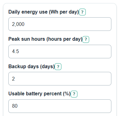 Example inputs for 12V vs 24V vs 48V Solar System Calculator