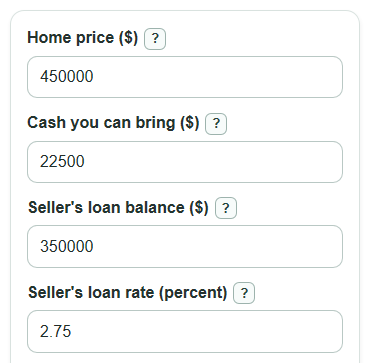 Example inputs for Assumable Mortgage Savings Calculator