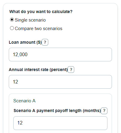Example inputs for Balloon Loan Calculator
