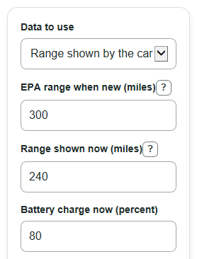 Example inputs for Battery Degradation Calculator