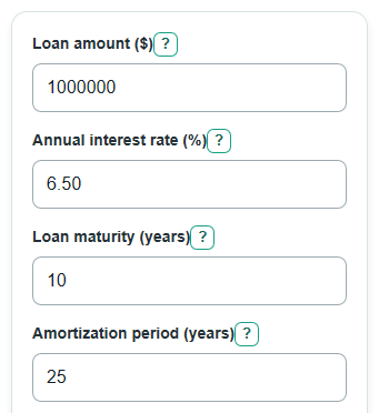 Example inputs for Commercial Mortgage Calculator